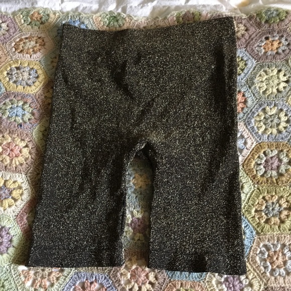 FREE PEOPLE Black + Gold Shimmer Lurex Stretch High Rise Bike Shorts XS/S - Picture 4 of 5